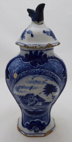 Antike Delfter blaue Vase mit Deckel